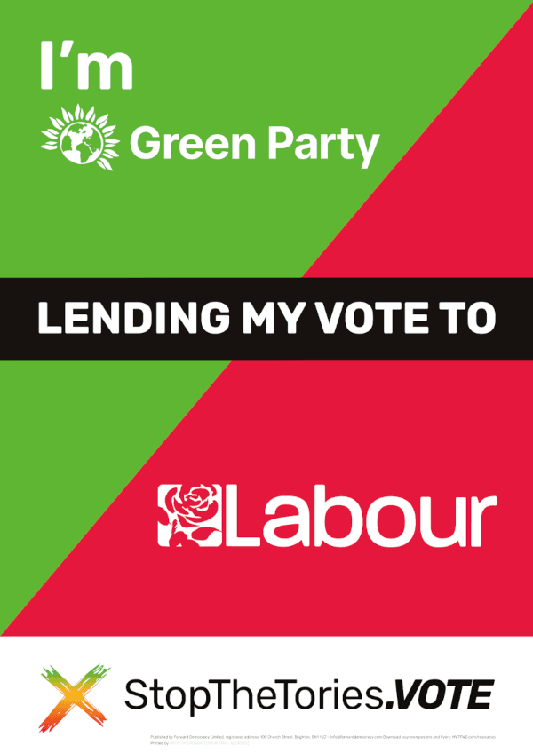 StopTheTories Poster - I'm Green lending my vote to Labour