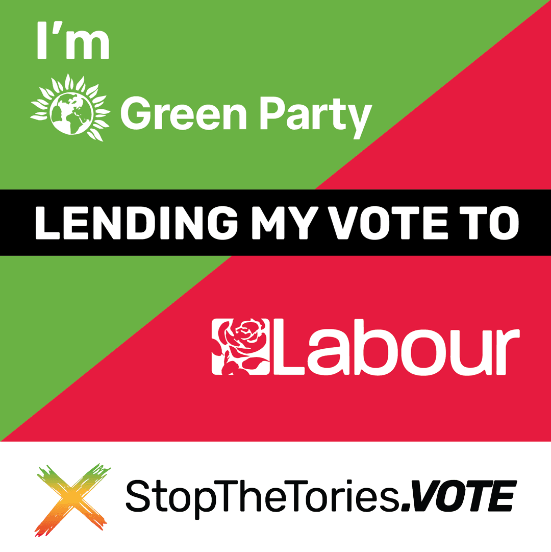 StopTheTories SocialMedia Graphic - I'm Green lending my vote to Labour