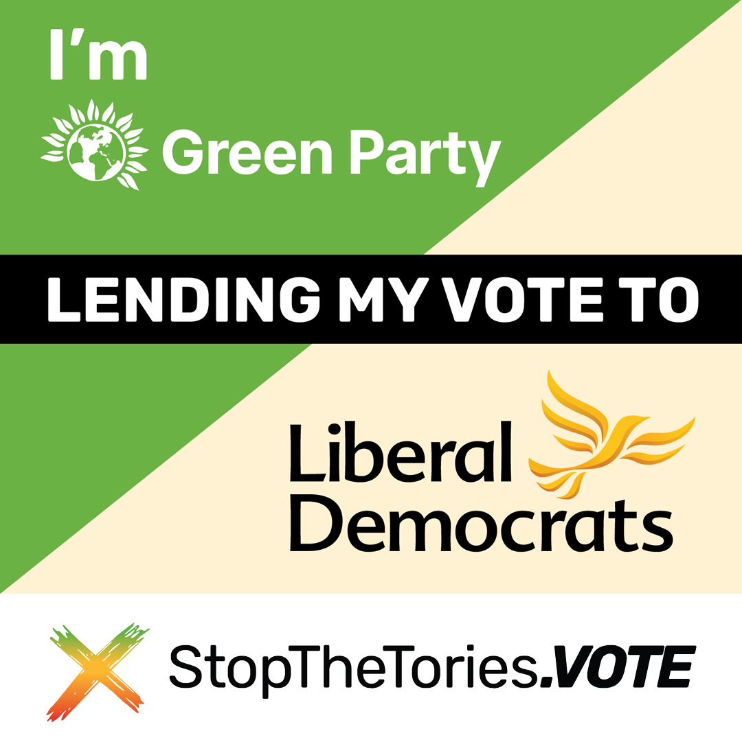 StopTheTories SocialMedia Graphic - I'm Green lending my vote to LibDem