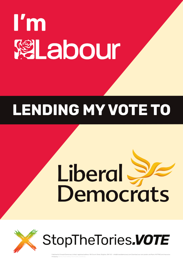 StopTheTories Poster - I'm Labour lending my vote to LibDem