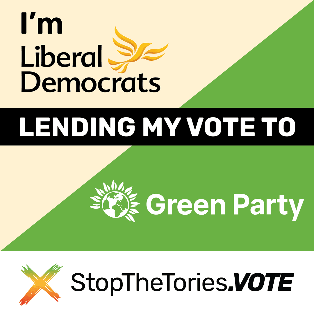 StopTheTories SocialMedia Graphic - I'm LibDem lending my vote to Green