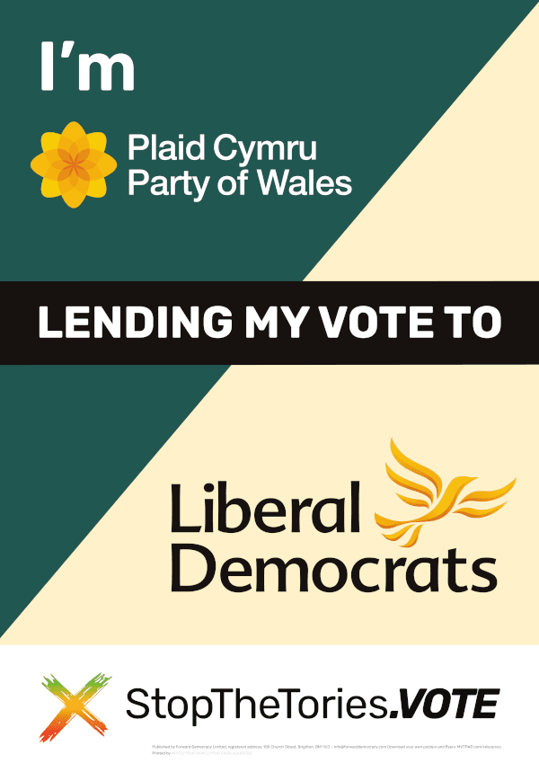 StopTheTories Poster - I'm Plaid lending my vote to LibDem