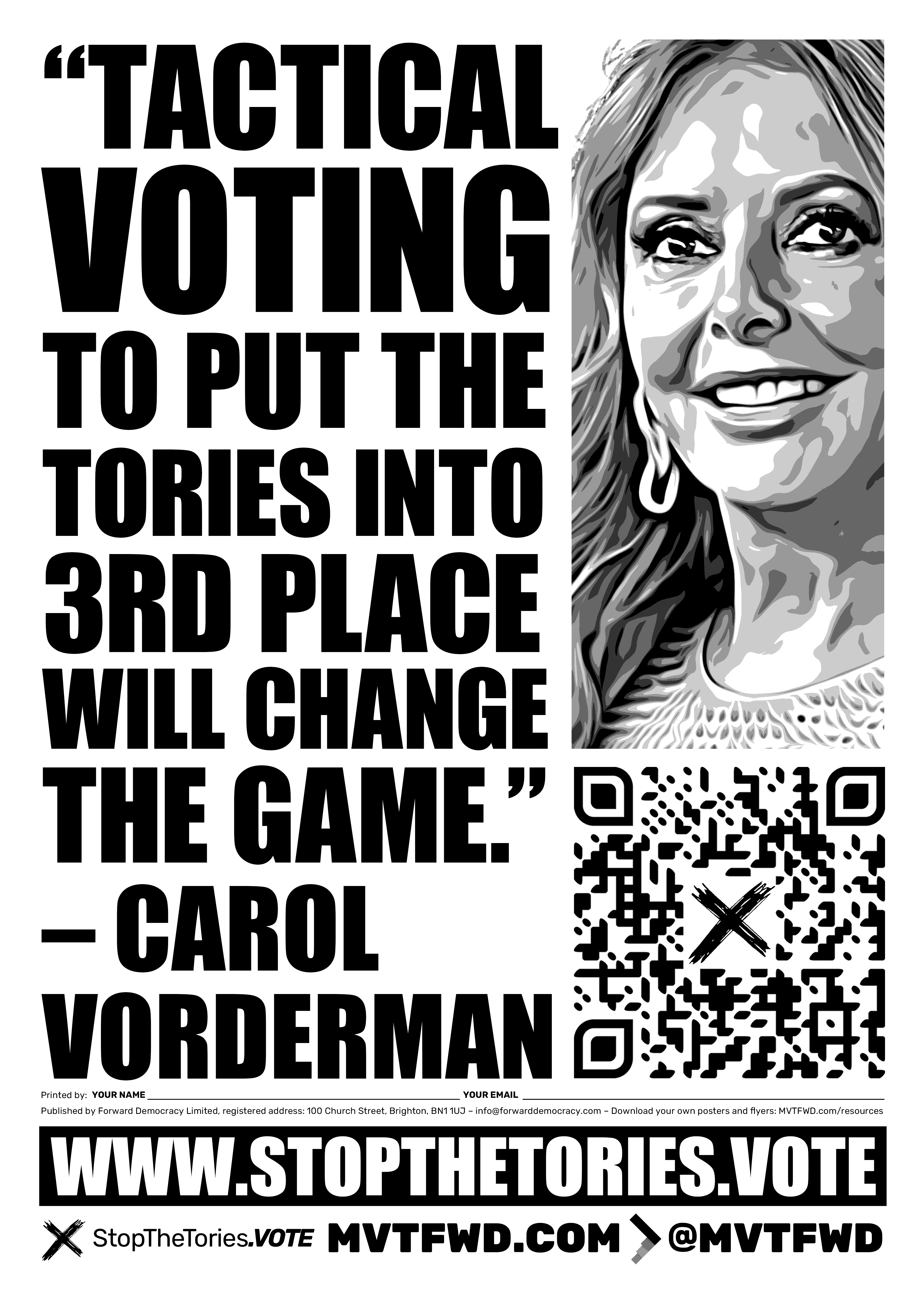 StopTheTories Carol Vorderman vertical poster